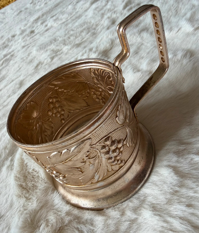 Soviet USSR vintage Glass Tea Cup Holder grape Podstakannik 1960-70s USSR