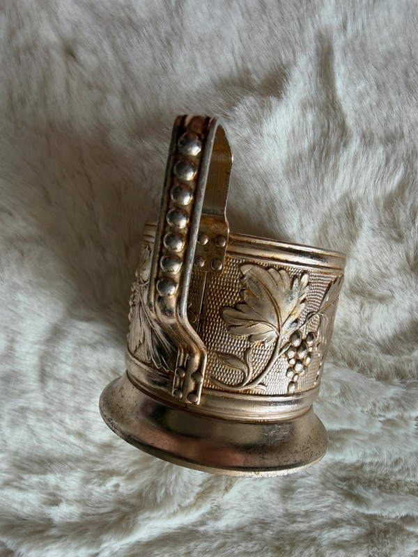 Soviet USSR vintage Glass Tea Cup Holder grape Podstakannik 1960-70s USSR