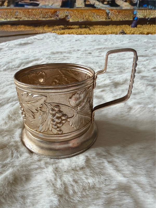 Soviet USSR vintage Glass Tea Cup Holder grape Podstakannik 1960-70s USSR