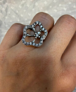 Sparkling flower Sterling silver ring Uk size L
