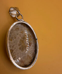 925 Silver Plated Fossil Coral Pendant #3