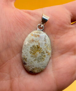 925 Silver Plated Fossil Coral Pendant #3