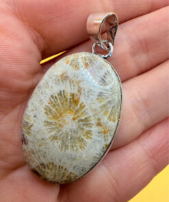 925 Silver Plated Fossil Coral Pendant