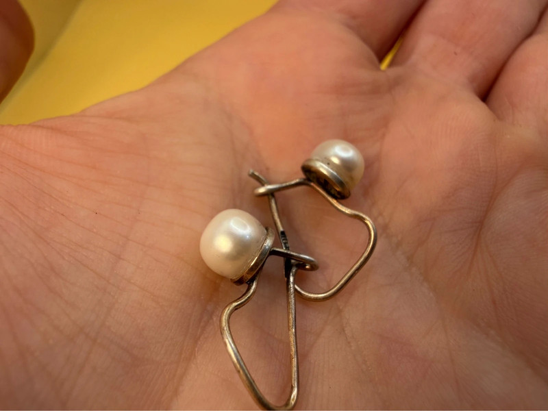 Vintage sterling silver earrings with pearl #125