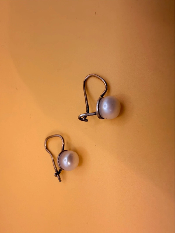 Vintage sterling silver earrings with pearl #125