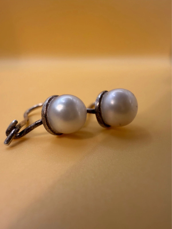 Vintage sterling silver earrings with pearl #125