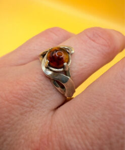 Stunning new sterling silver ring with amber, size O