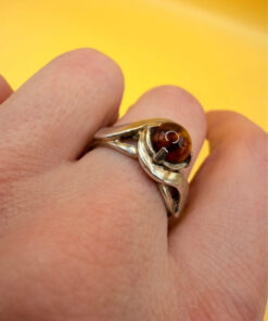 Stunning new sterling silver ring with amber, size O