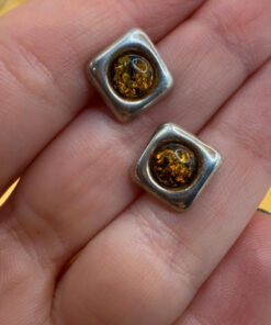 Sterling silver stud amber earrings #49