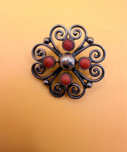 Antique silver coral brooch by Gustav Hauber 1880 Schwäbisch Gmünd, Germany