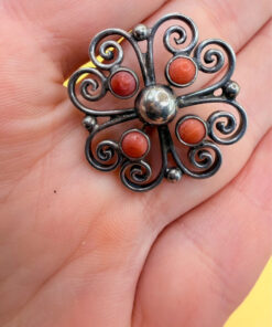 Antique silver coral brooch by Gustav Hauber 1880 Schwäbisch Gmünd, Germany#125