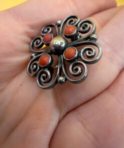 Antique silver coral brooch by Gustav Hauber 1880 Schwäbisch Gmünd, Germany