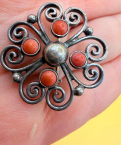 Antique silver coral brooch by Gustav Hauber 1880 Schwäbisch Gmünd, Germany