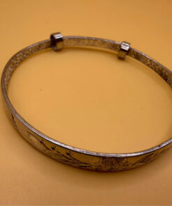 Vintage China Floral Flowers Design Bangle Bracelet Sterling Silver