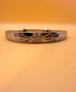 Vintage China Floral Flowers Design Bangle Bracelet Sterling Silver