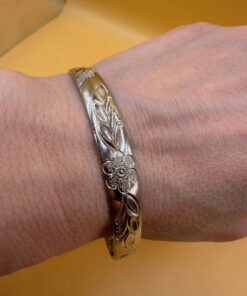 Vintage China Floral Flowers Design Bangle Bracelet Sterling Silver