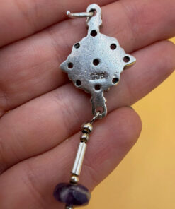 925 Sterling Silver Amethyst Paving And Drop  Pendant-5cm 5.72g#116