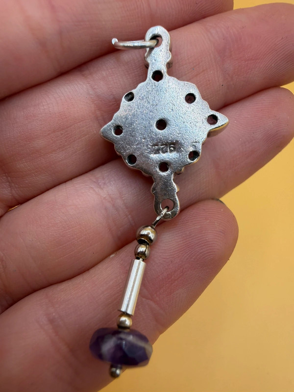 925 Sterling Silver Amethyst Paving And Drop Pendant-5cm 5.72g#116