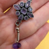 925 Sterling Silver Amethyst Paving And Drop Pendant-5cm 5.72g#116