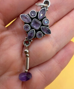 925 Sterling Silver Amethyst Paving And Drop Pendant-5cm 5.72g