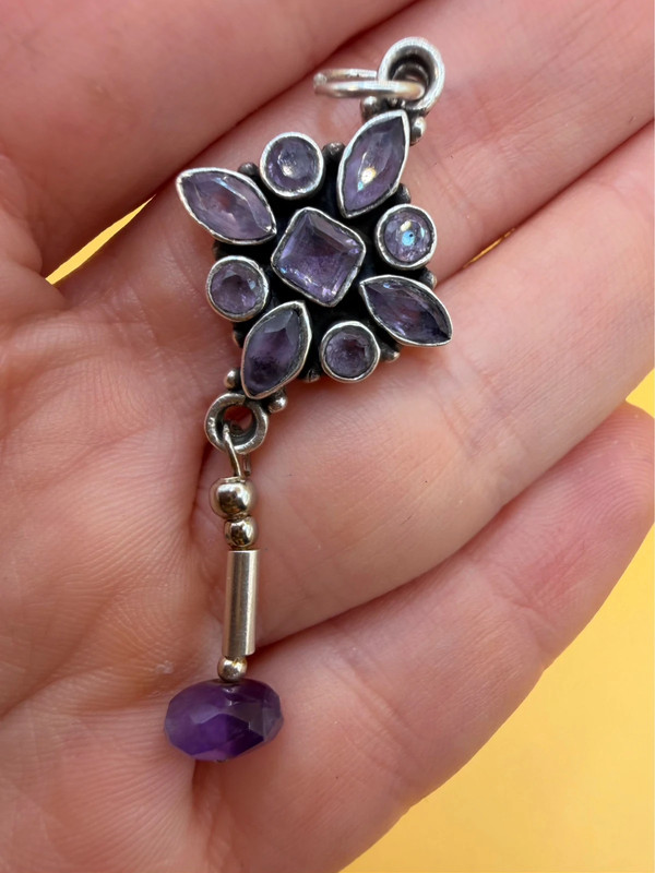 925 Sterling Silver Amethyst Paving And Drop Pendant-5cm 5.72g#116