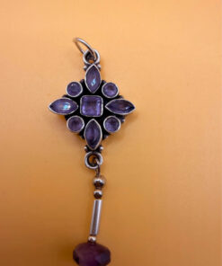 925 Sterling Silver Amethyst Paving And Drop  Pendant-5cm 5.72g#116