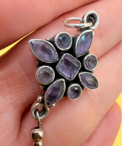 925 Sterling Silver Amethyst Paving And Drop Pendant-5cm 5.72g