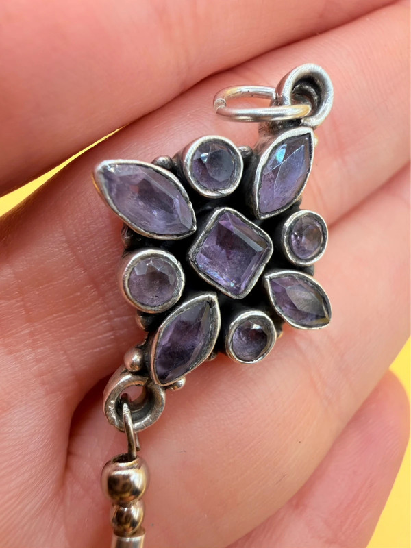 925 Sterling Silver Amethyst Paving And Drop Pendant-5cm 5.72g#116