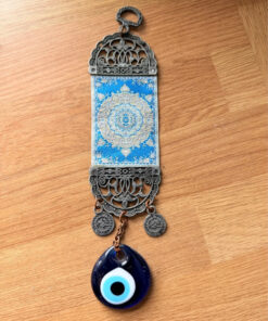 Antique Turkish Evil Eye Wall Hanging with Carpet Motif – Traditional Nazar Amulet