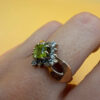 Silver ring with 14K gold plating and peridot, size O#114