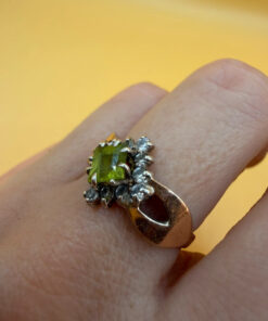 Silver ring with 14K gold plating and peridot, size O#114