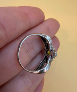 Silver ring with 14K gold plating and peridot, size O