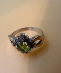 Silver ring with 14K gold plating and peridot, size O