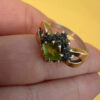 Silver ring with 14K gold plating and peridot, size O#114