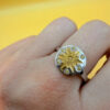 Sterling silver ring with gold plated sun Uk size S#52
