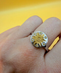 Sterling silver ring with gold plated sun Uk size S#52