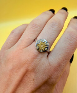 Sterling silver ring with gold plated sun Uk size S#52