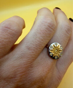 Sterling silver ring with gold plated sun Uk size S
