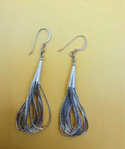 Liquid Silver Beaded Earrings: Vintage Southwestern Long Dangles 6cm#52