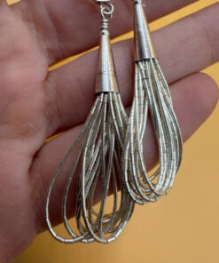 Liquid Silver Beaded Earrings: Vintage Southwestern Long Dangles 6cm