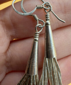 Liquid Silver Beaded Earrings: Vintage Southwestern Long Dangles 6cm