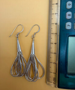 Liquid Silver Beaded Earrings: Vintage Southwestern Long Dangles 6cm