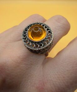New 925 sterling silver ring with amber, size P#127