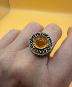 New 925 sterling silver ring with amber, size P#127