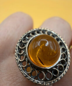 New 925 sterling silver ring with amber, size P