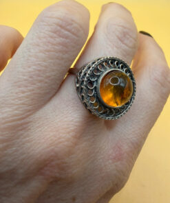 New 925 sterling silver ring with amber, size P