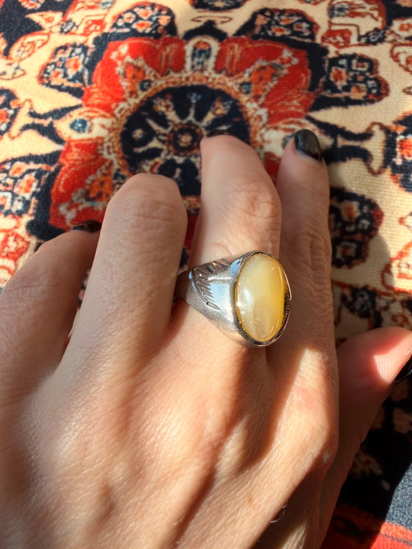 Men’s Eastern-style ring nickel ring, size U, with yellow agate (Zard Aqeeq).