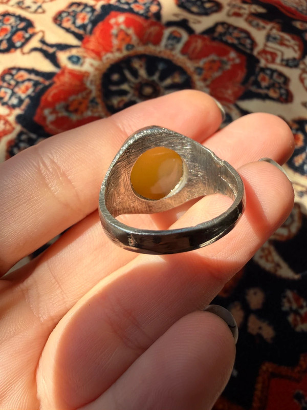 Men’s Eastern-style ring nickel ring, size U, with yellow agate (Zard Aqeeq).