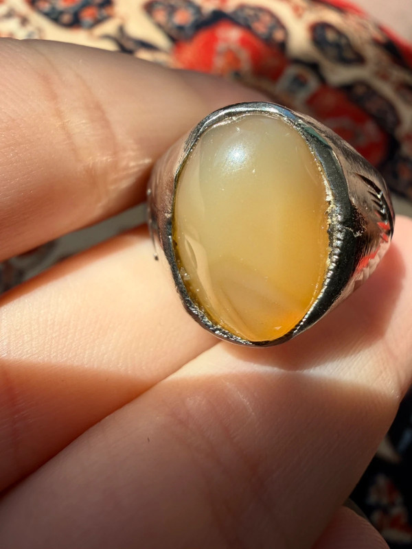 Men’s Eastern-style ring nickel ring, size U, with yellow agate (Zard Aqeeq).