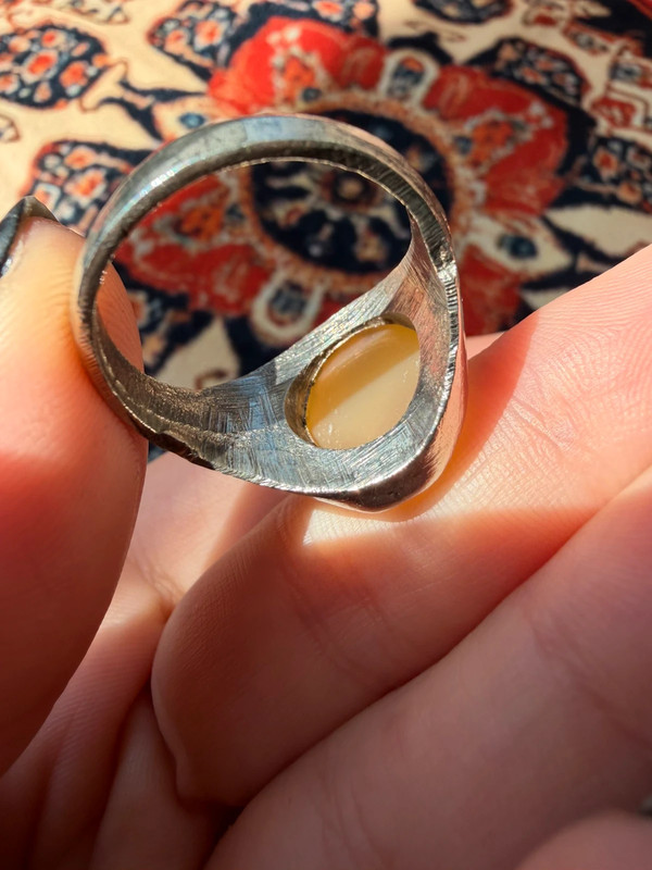 Men’s Eastern-style ring nickel ring, size U, with yellow agate (Zard Aqeeq).